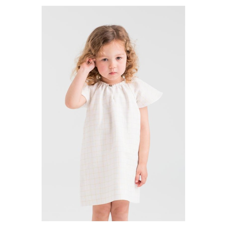 VESTIDO LINO-COTTON CUADRO CURRY